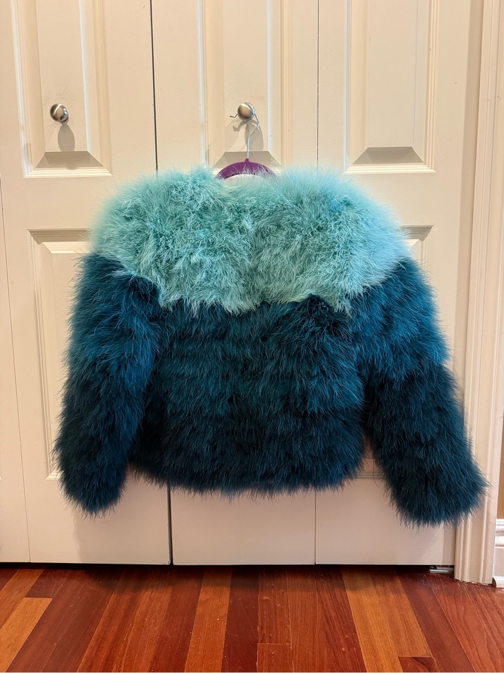 Chaser Colorblock Faux Fur Jacket in Teal and Deep Teal - Picture 3 of 6